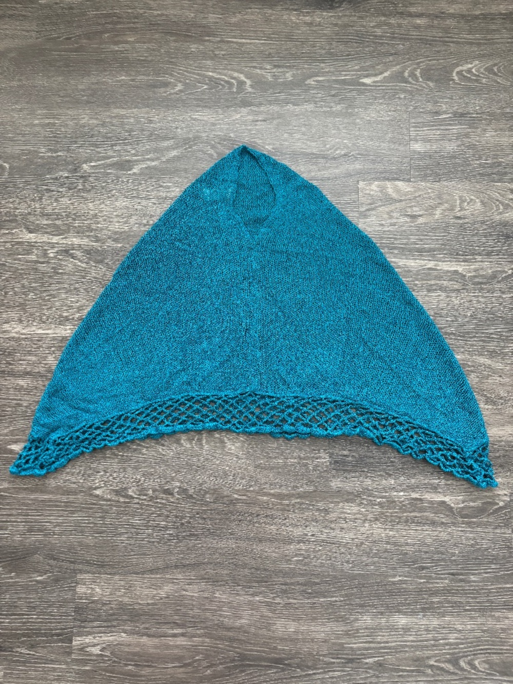 Teal Knit Shawl with Lace Trim